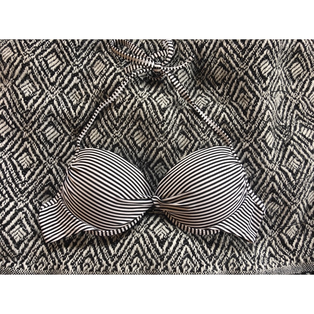 Black and white striped push up bikini top